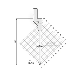 Amada-Style 30° Straight Punch R0.6 H140 -10.515