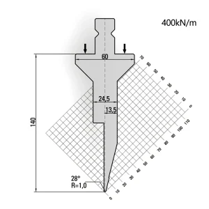 Trumpf-Style 28° Press Brake Flattening Punch R1.0 H140-15.450