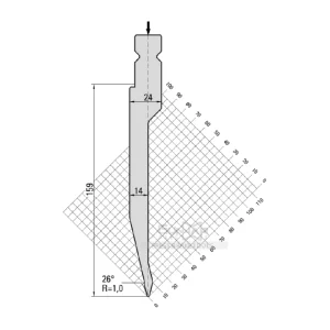 LVD-Style Acute Angle Punch 26° R1.0 H159-16.202- Compatible with Gunnarpress-System LVD type 1, Trumpf and Wila press brakes